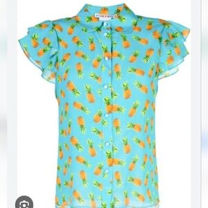 Alice + Olivia Blue and Orange Button Down Shirt